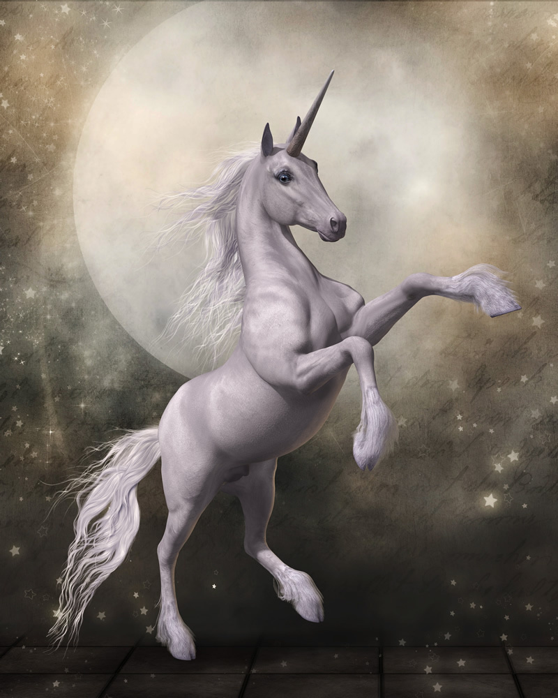 White Unicorn Full Moon Fairytale Wallpaper Wall Mural