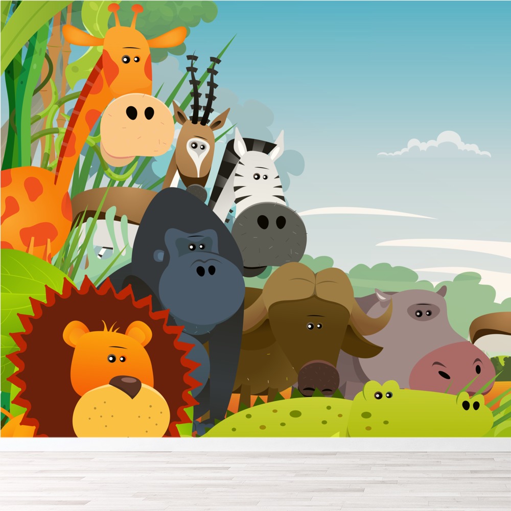 Childrens Safari Animals Panoramic Wallpaper Wall Mural