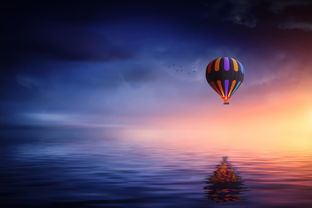 Hot Air Balloon Calm Ocean Wallpaper Wall Mural