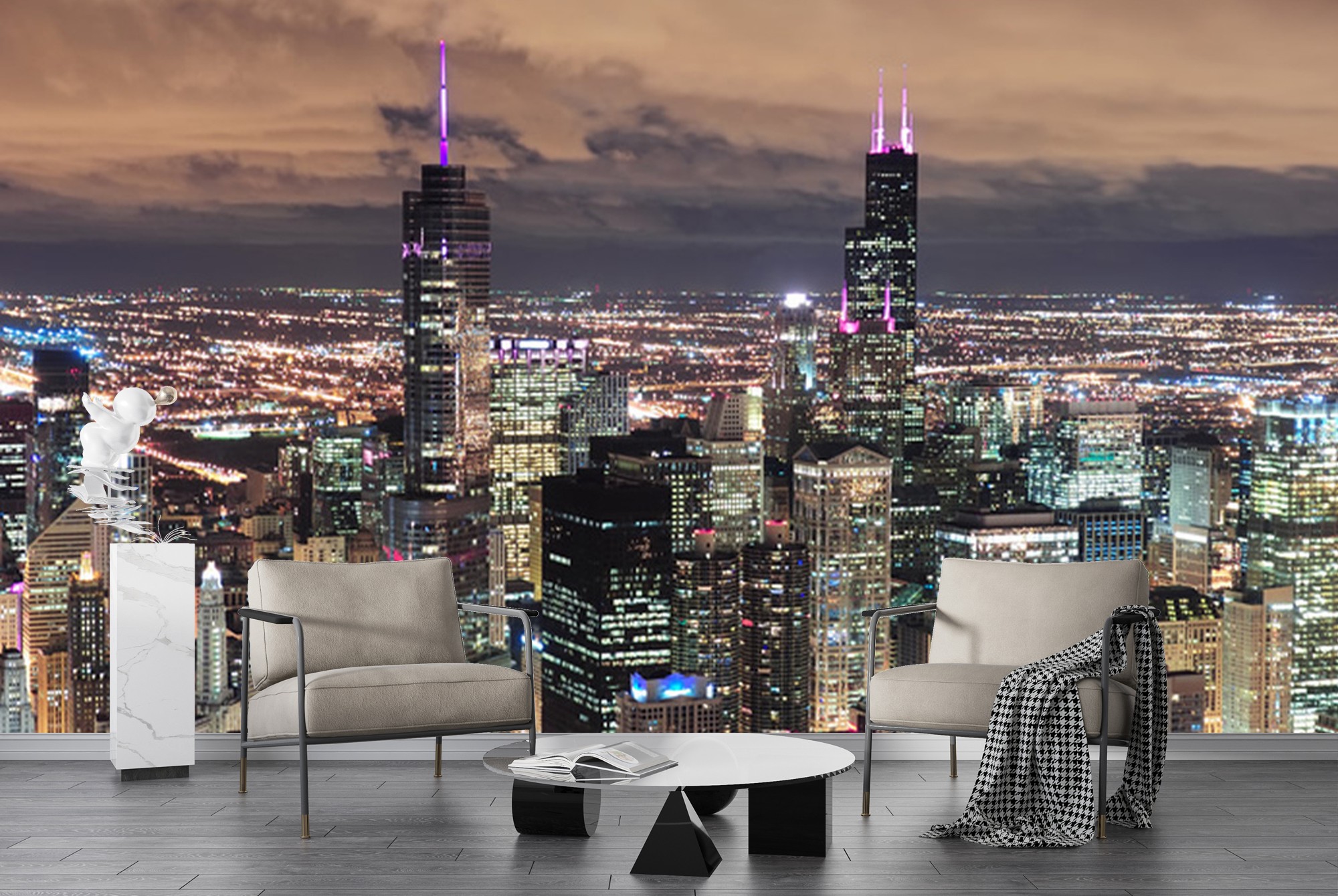 Chicago Night Skyline Wallpaper Wall Mural