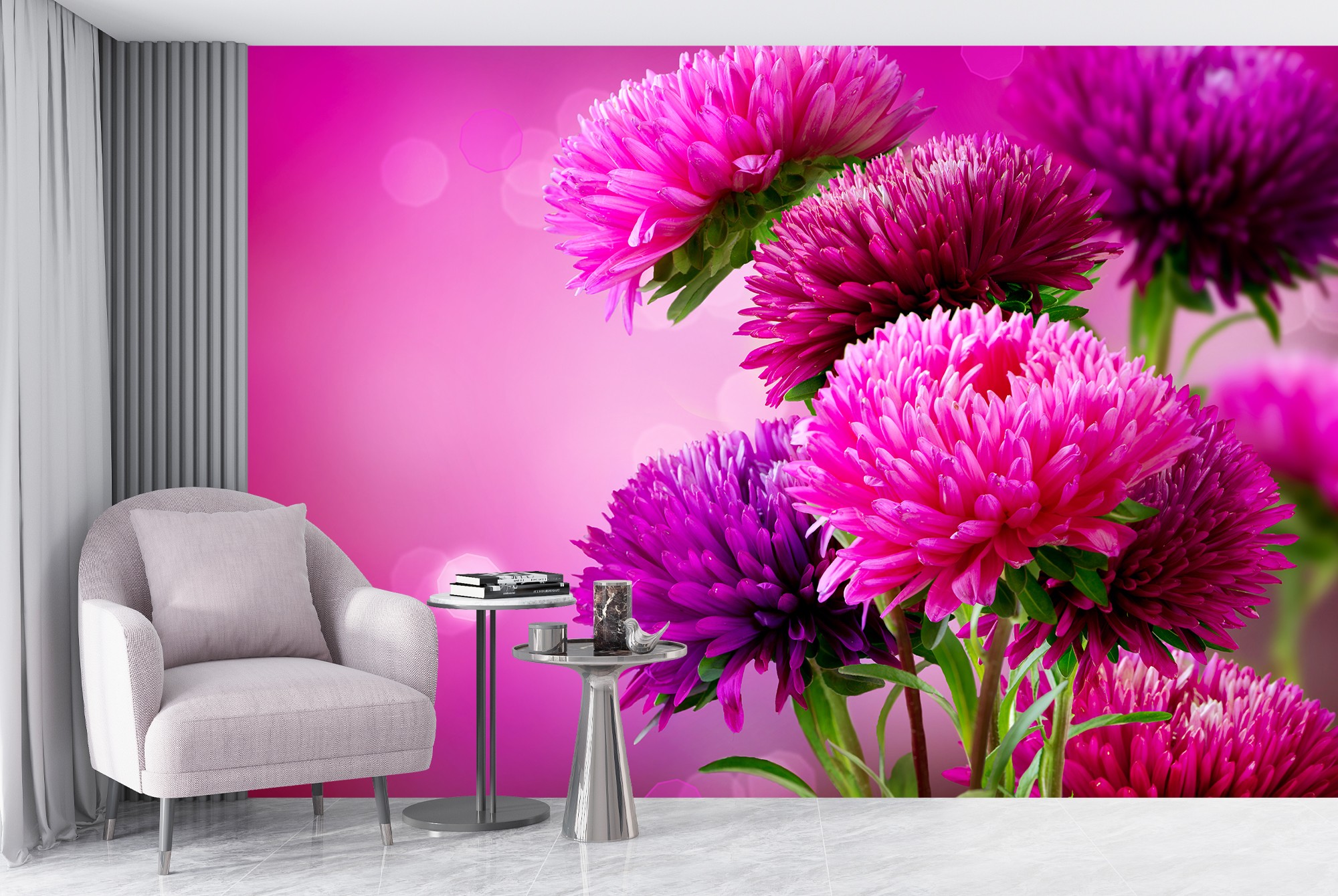 Pink Flowers Wallpaper Wall Mural