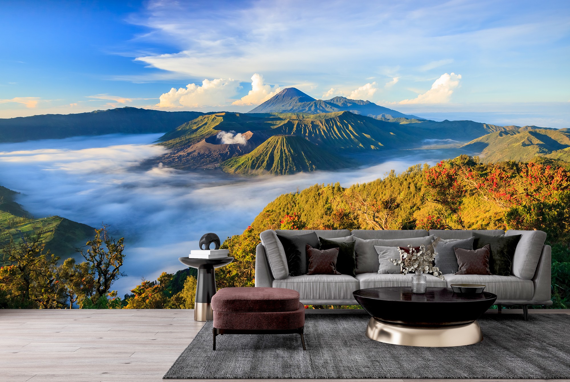 Volcano Sunrise Wall Mural Mountain Landscape Wallpaper ...