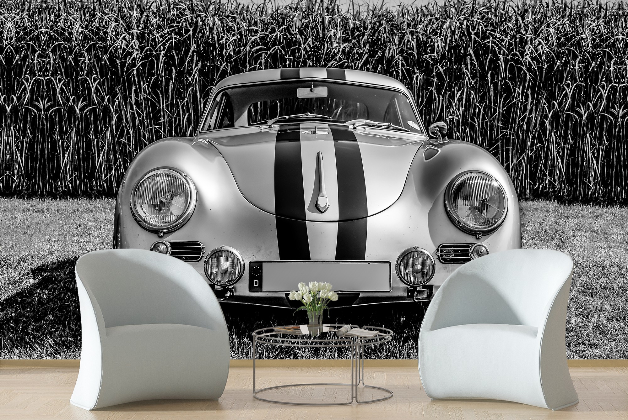 Classic Race Car Wall Mural Black & White Vintage ...