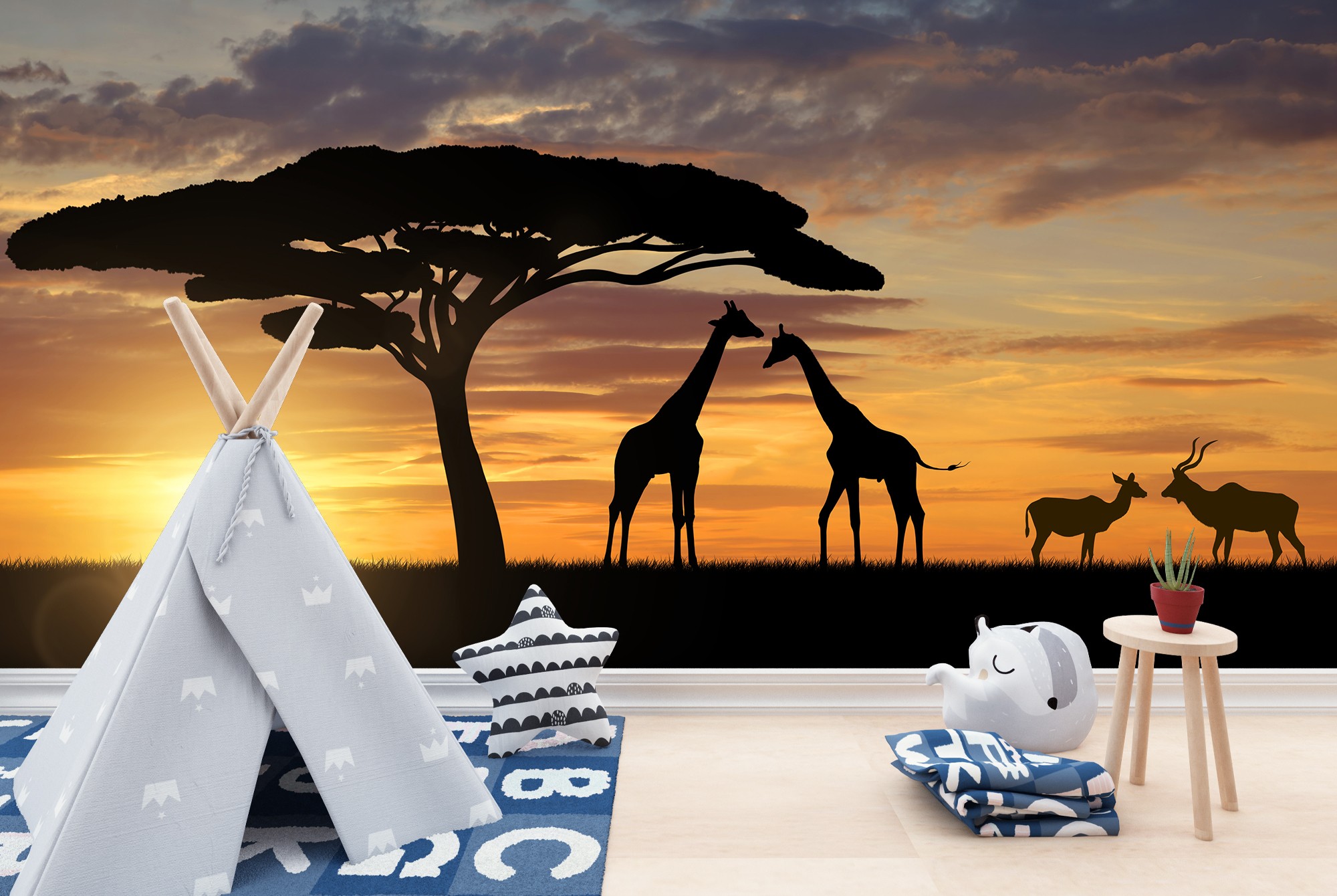 Giraffe Sunset Wall Mural African Animal Wallpaper Bedroom ...