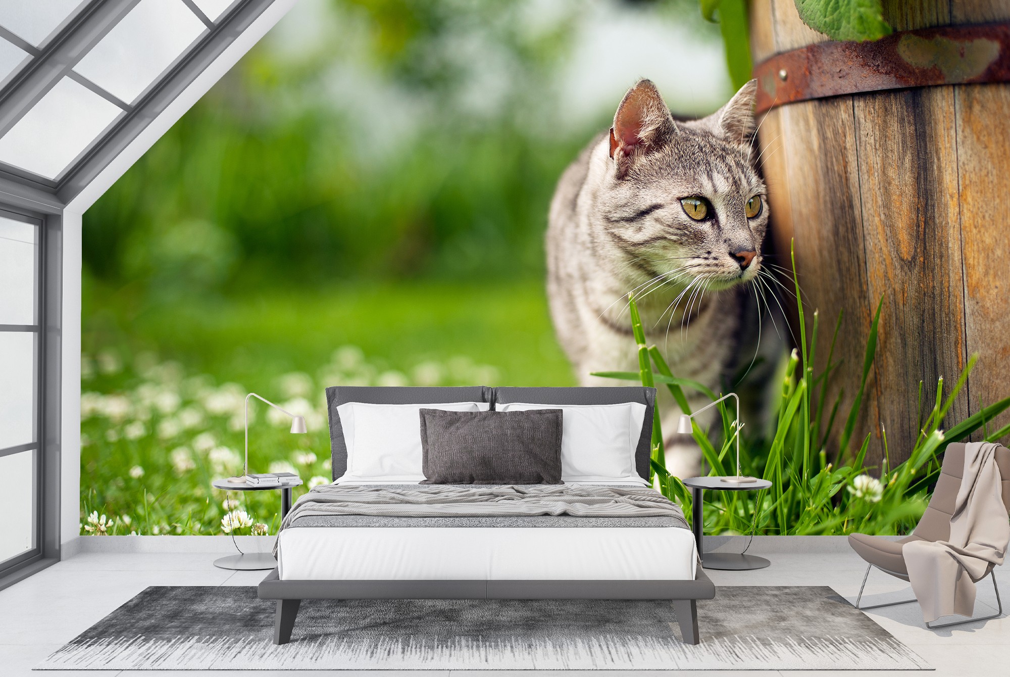 Grey Tabby Cat Wallpaper Wall Mural