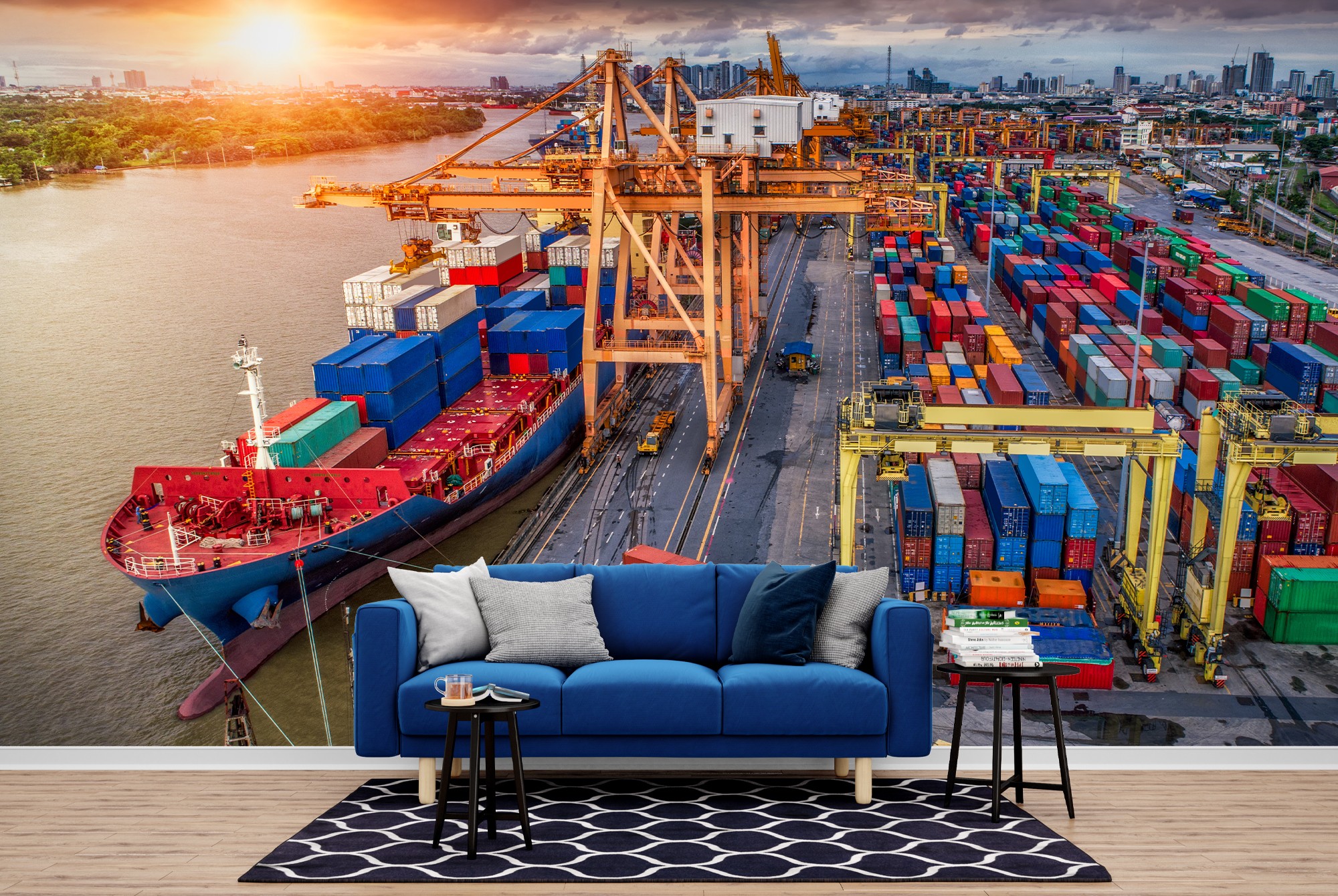 Cargo Ship Transport Wallpaper Wall Mural