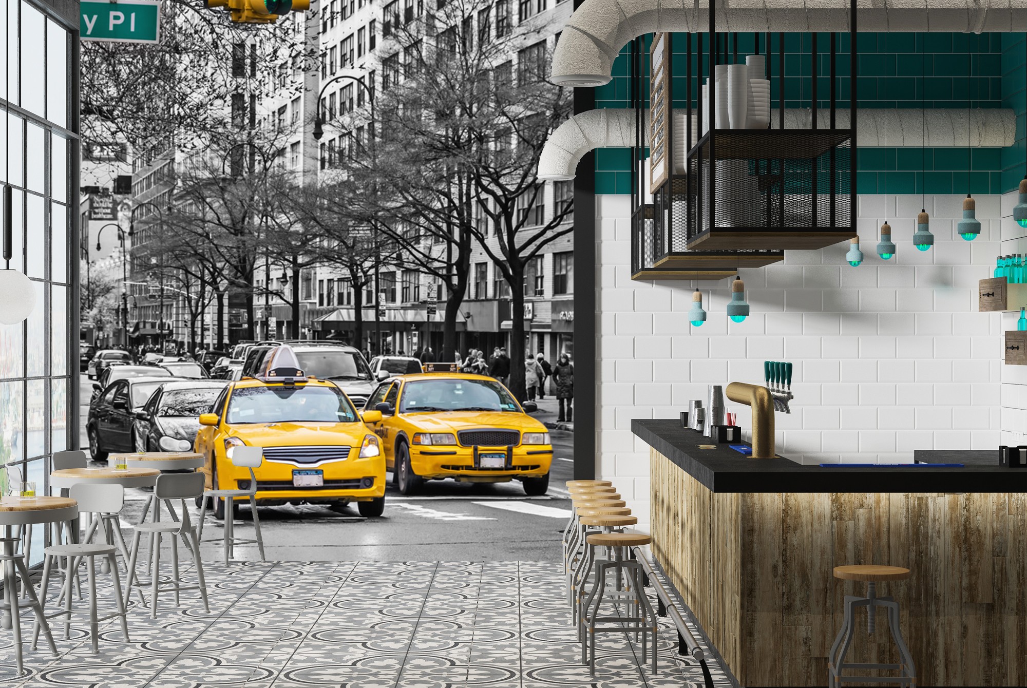 Yellow New Wall Mural York Taxi Cabs Wallpaper