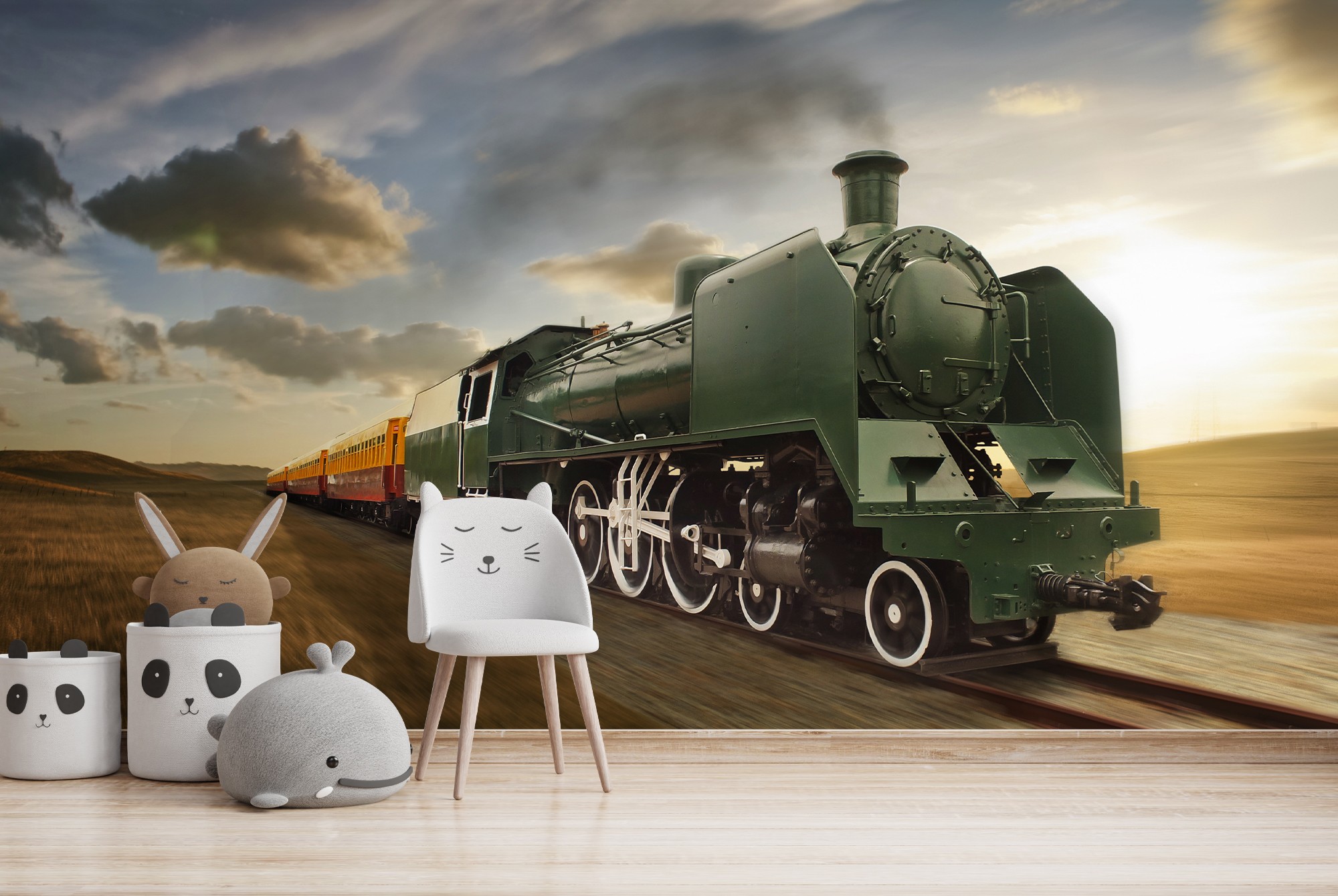 Green Steam Train Vintage Transport Wallpaper Wall Mural