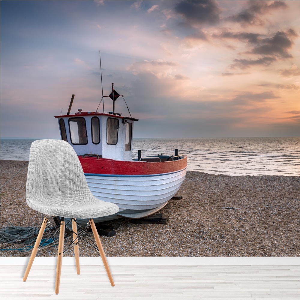 Fishing Boat Beach Sunset Wallpaper Wall Mural