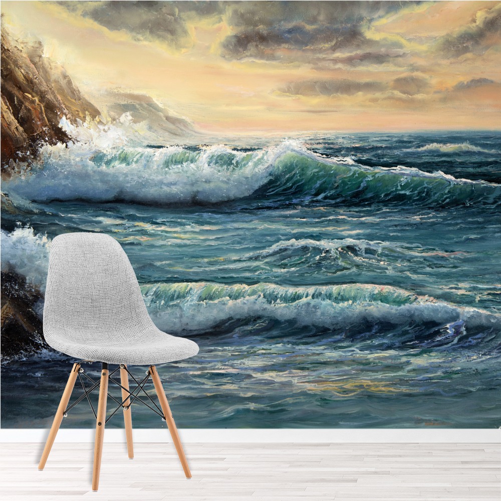 Ocean Waves Painting Wallpaper Wall Mural