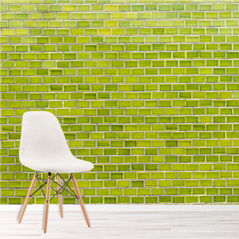 Lime Green Brick Wallpaper Wall Mural