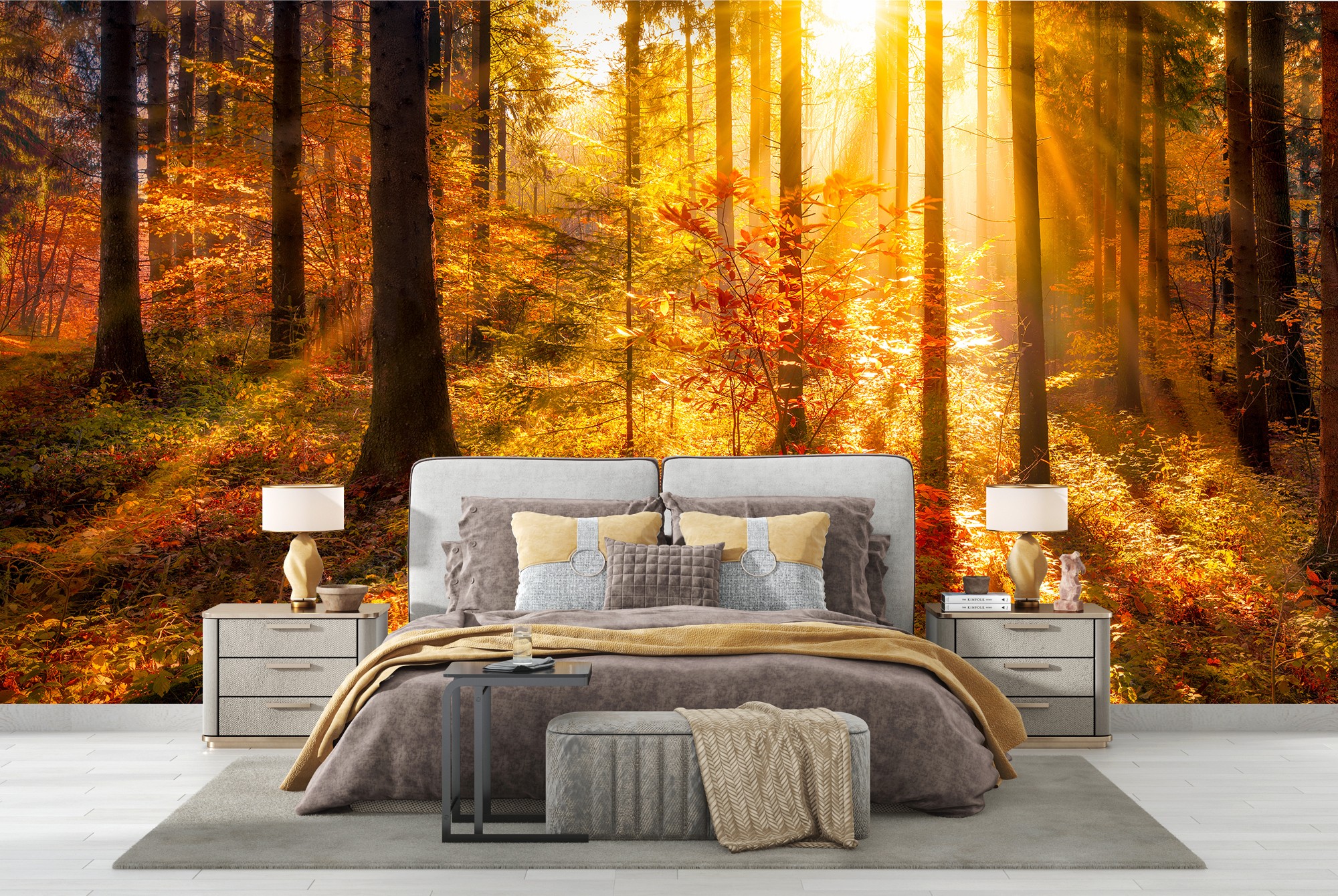 Autumn Mountain Sunset Forest Peel & Stick Mural Self-adhesive Vinyl Wallpaper