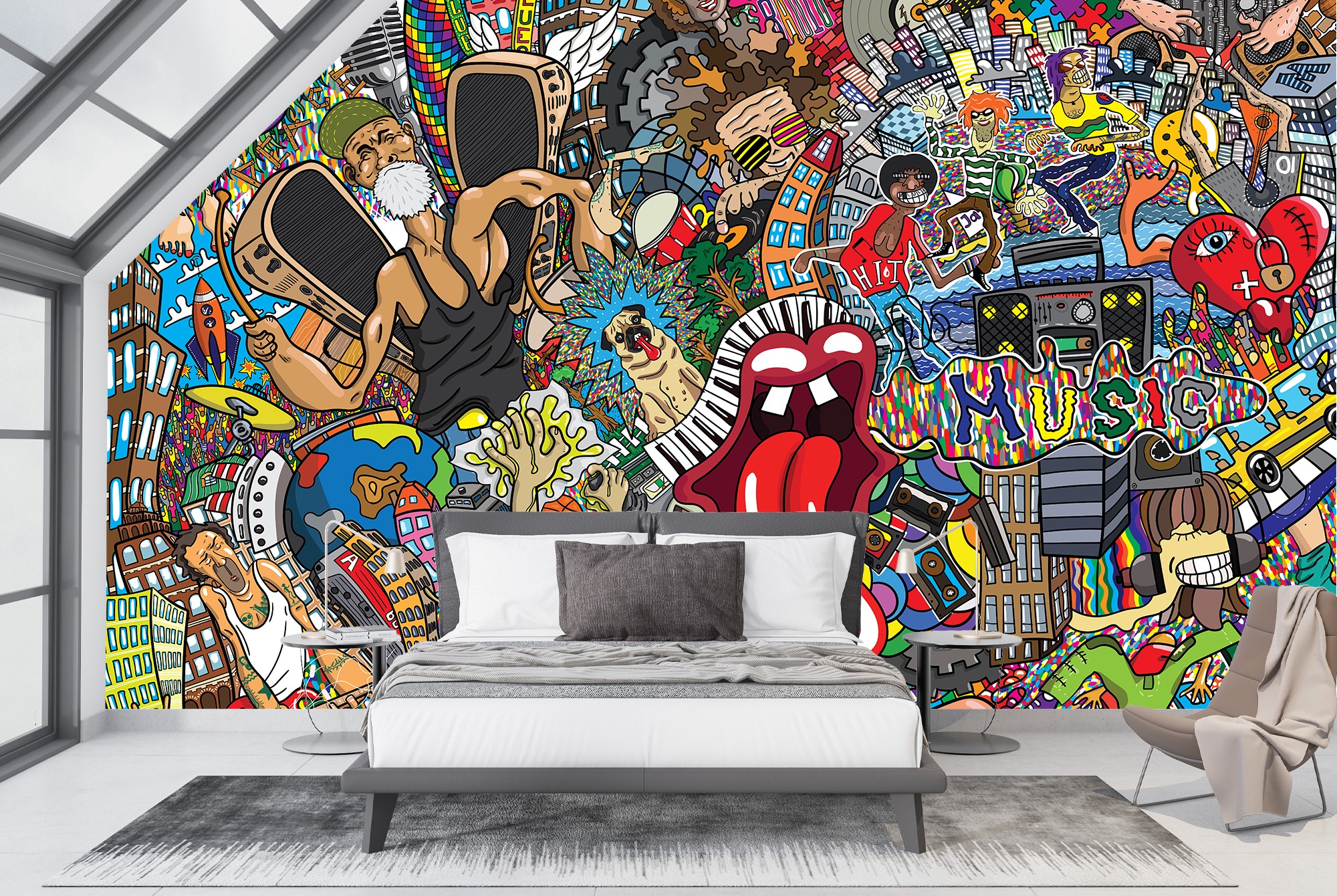 Graffiti Art Music Collage Wallpaper Wall Mural