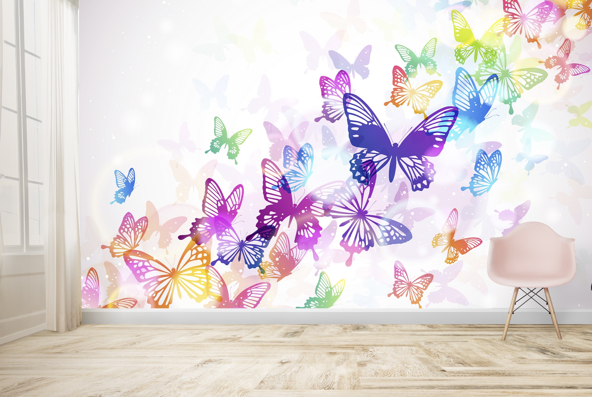 Rainbow Butterfly Watercolour Wallpaper Wall Mural