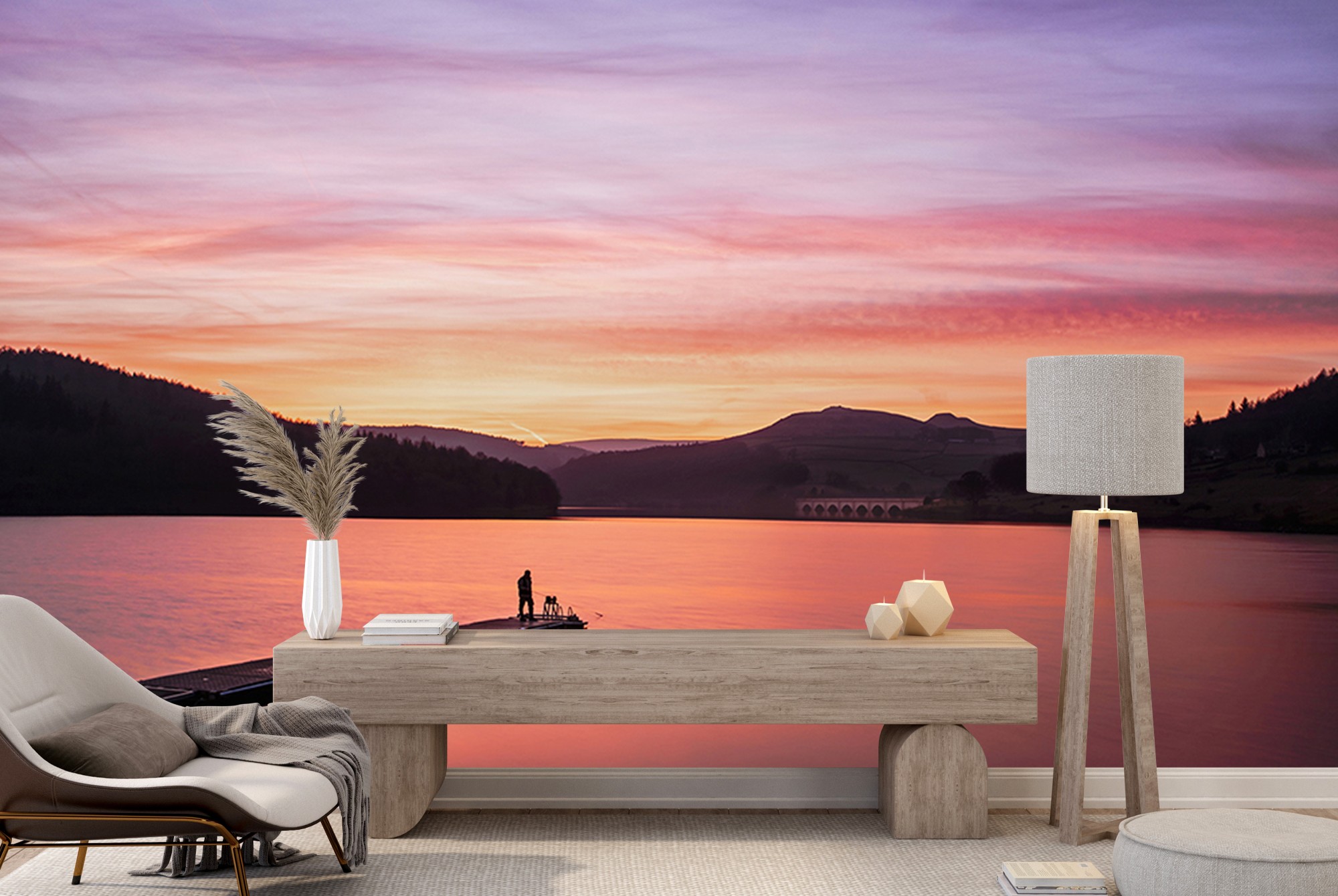 3D Lake Fisherman WC2002 Wall Murals