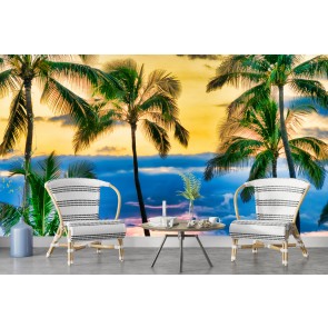 Hawaii Sunset Palm Trees Wallpaper Wall Mural