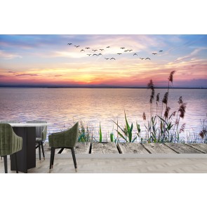 Natures Sunrise Tranquil Lake Wallpaper Wall Mural