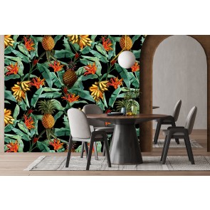 Tropical Monkey Flower Jungle Night Wall Mural by Uta Naumann