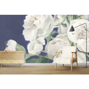 Peonies on Blue Wall Mural by Marilyn Hageman