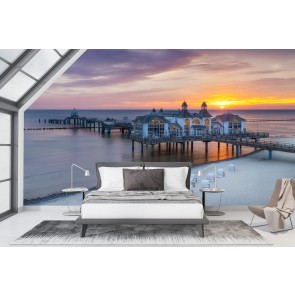 Baltic Sea Sellin Pier During Sunrise Wall Mural by Melanie Viola