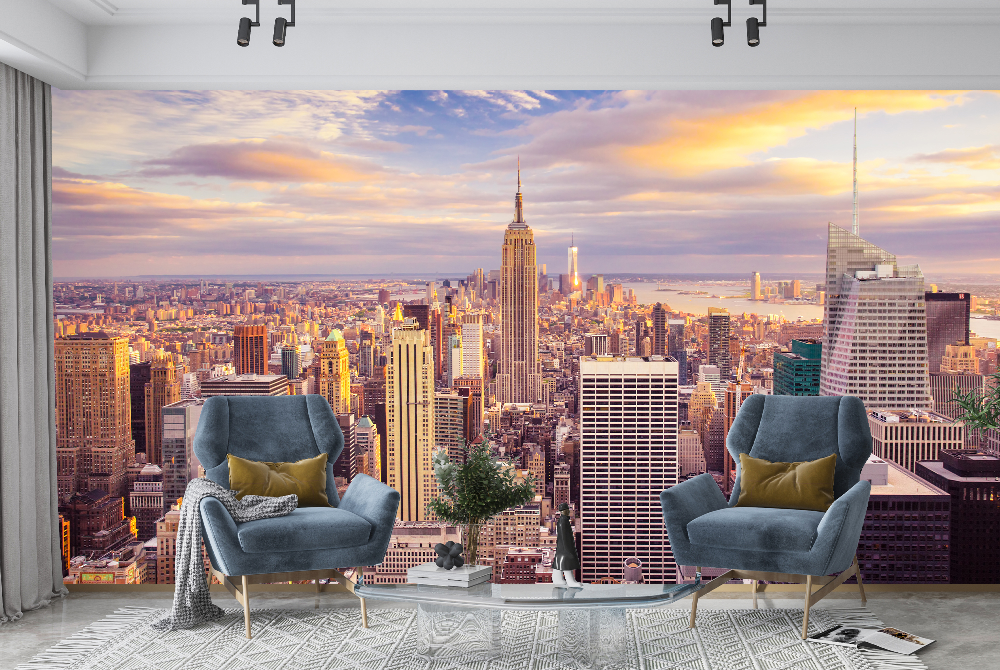 sunset scyscrapers wall mural new york skyline wallpaper living room